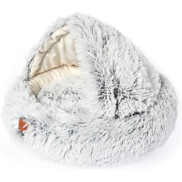 Yokee Cat Bed Round Hooded Plush Cat Bed Cave Fluffy Cat Cave Bed